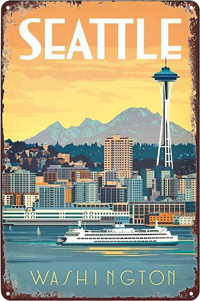 Home Decor Usa - Letrero de metal vintage de Seattle,