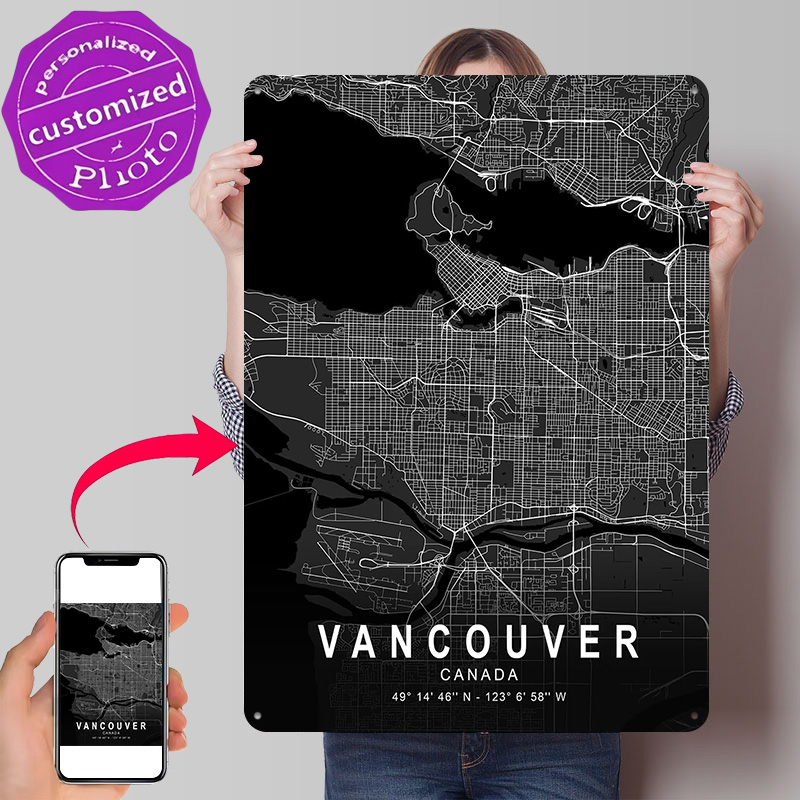 Home Decor Vancouver - Mapa de Vancouver Oscuro, Impresión 3D,