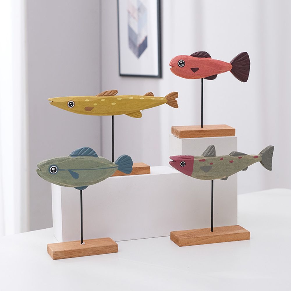 Home Decor Modern Organic - Estatua de pez de madera colorida,