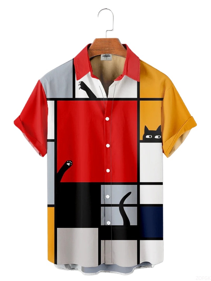 Abstract Oil Painting - Camisas de hombre con arte geométrico